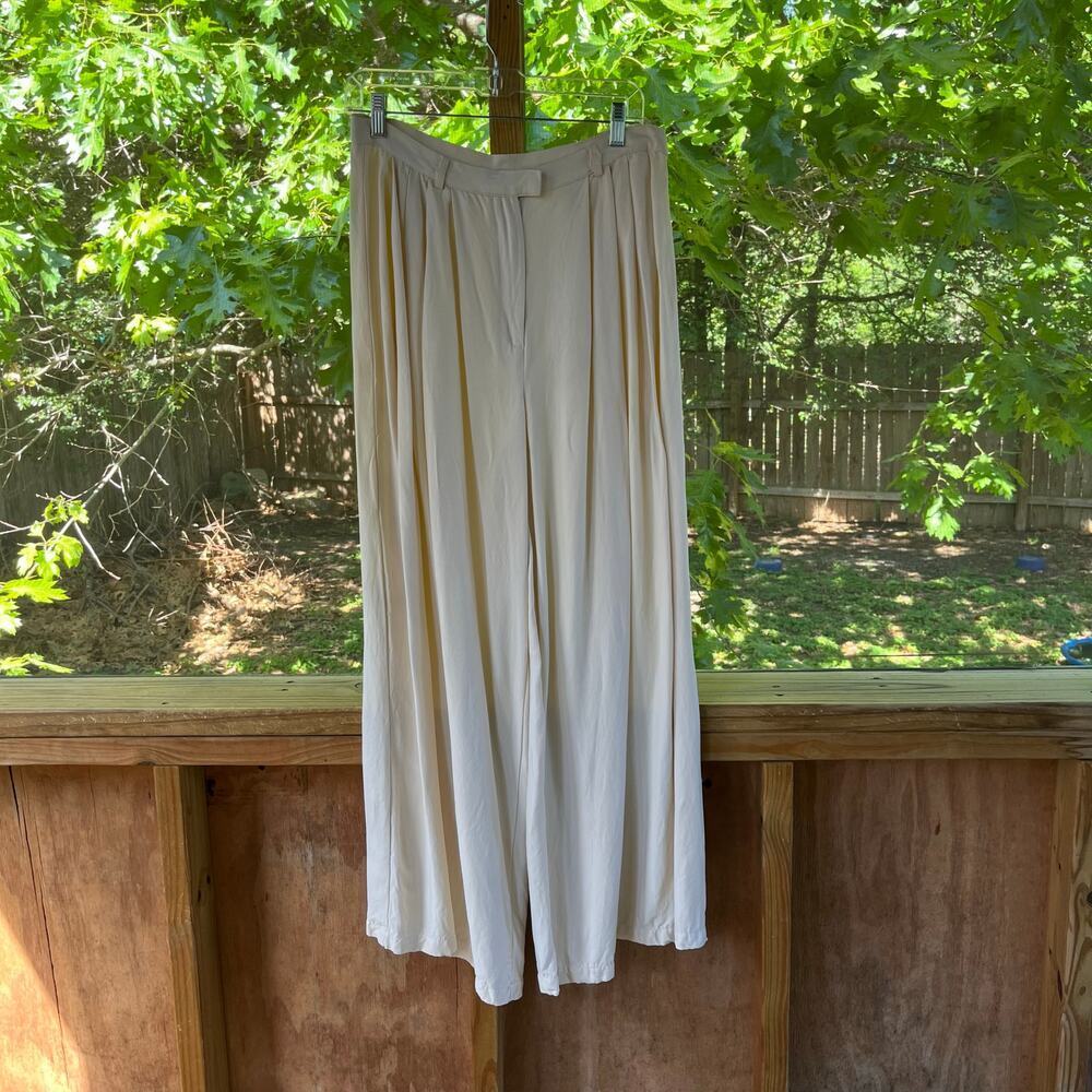 Reserved Women's Ivory Draped Wide Leg Pleated Pants Size L 30" Waist